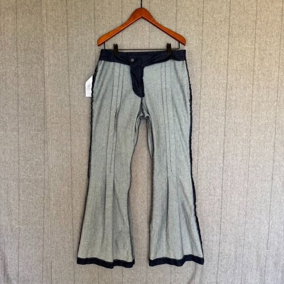 FRAME Pleated High-Rise Bell Bottom Flared Dark Blue Denim Jeans Size 32 - Picture 11 of 15